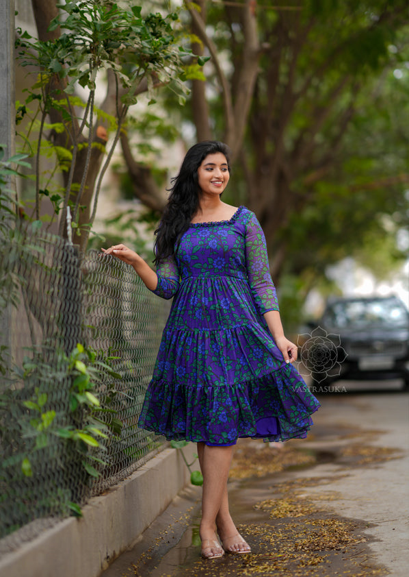 Royal blue kalamkari short dress