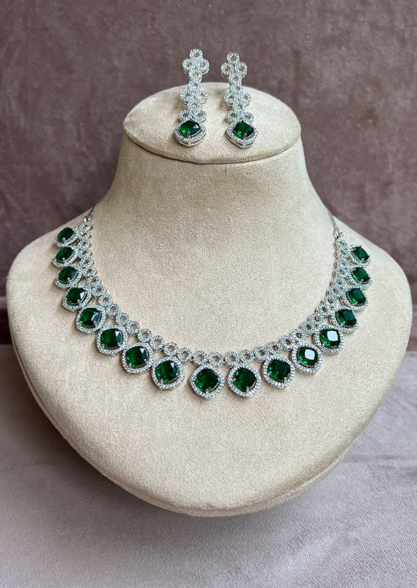Ad Green Cz Necklace Set