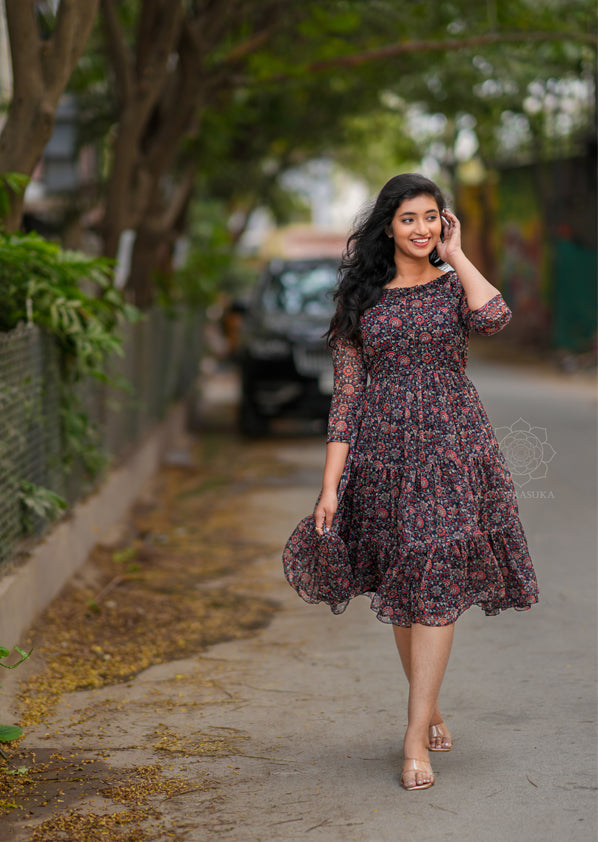 black kalamkari dress Kalamkari Printed Ethnic Dress