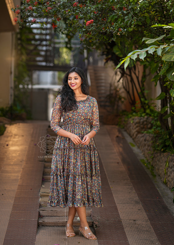 Coffee Brown Kalamkari Short Dress Coffee Brown Kalamkari Short Dress