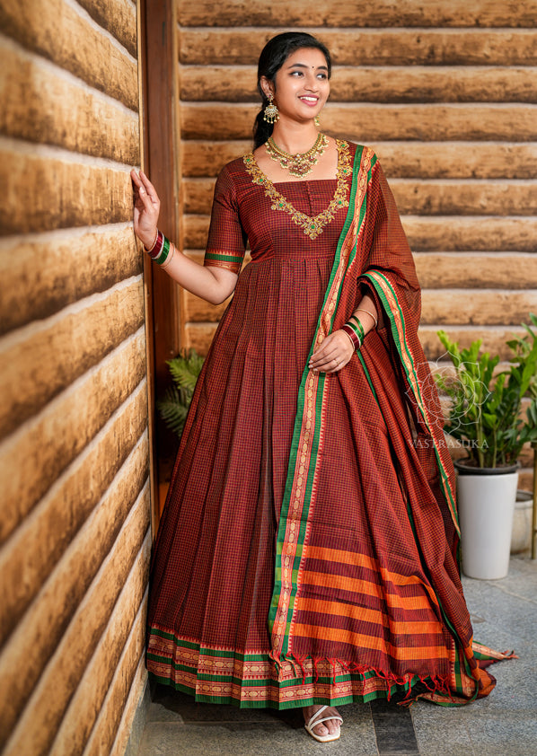 Maroon Wine Handloom Long Dress – Vastrasuka