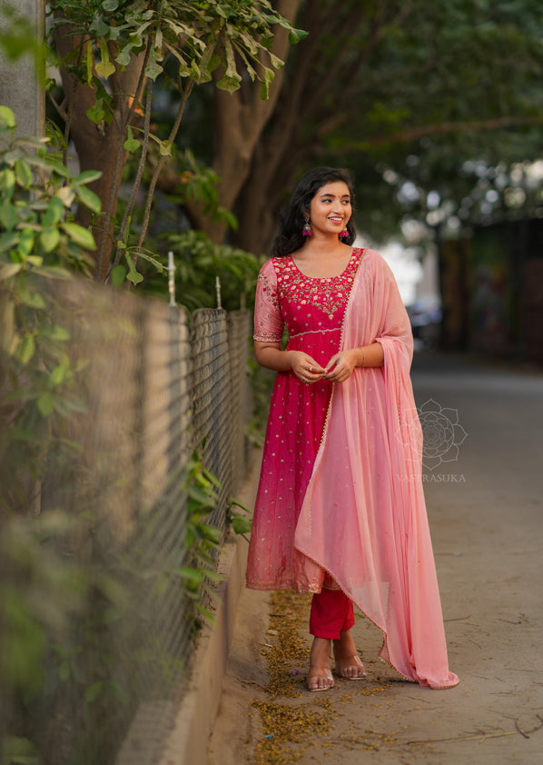 Red & Peach Ombré Anarkali Dress