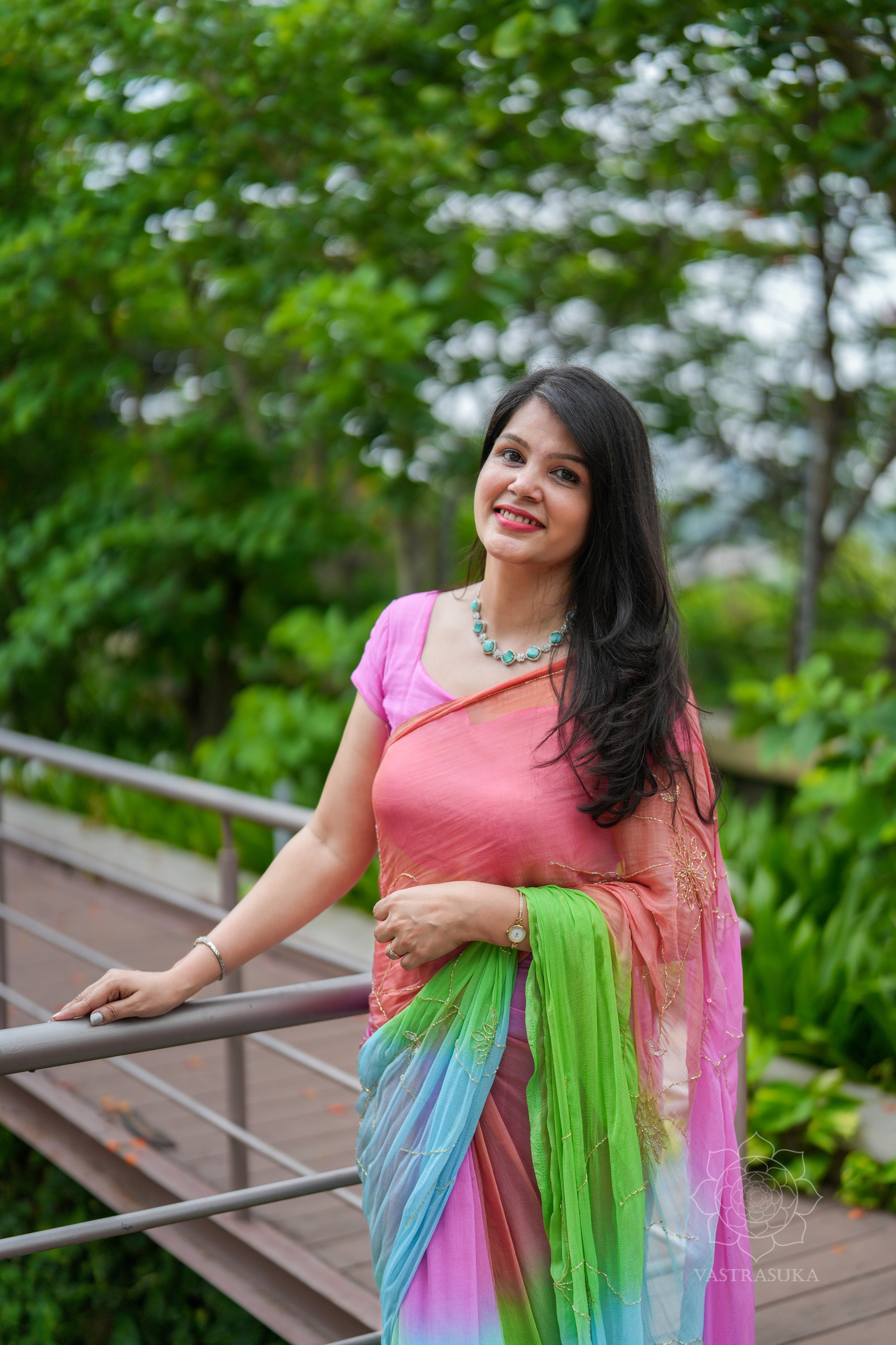 Rainbow chiffon saree