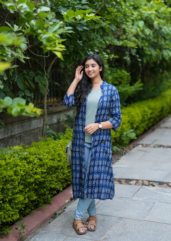 Blue Jaipur Block printed Shrug