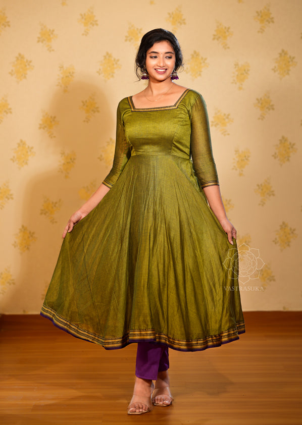 Mehandi Green Handloom Anarkali