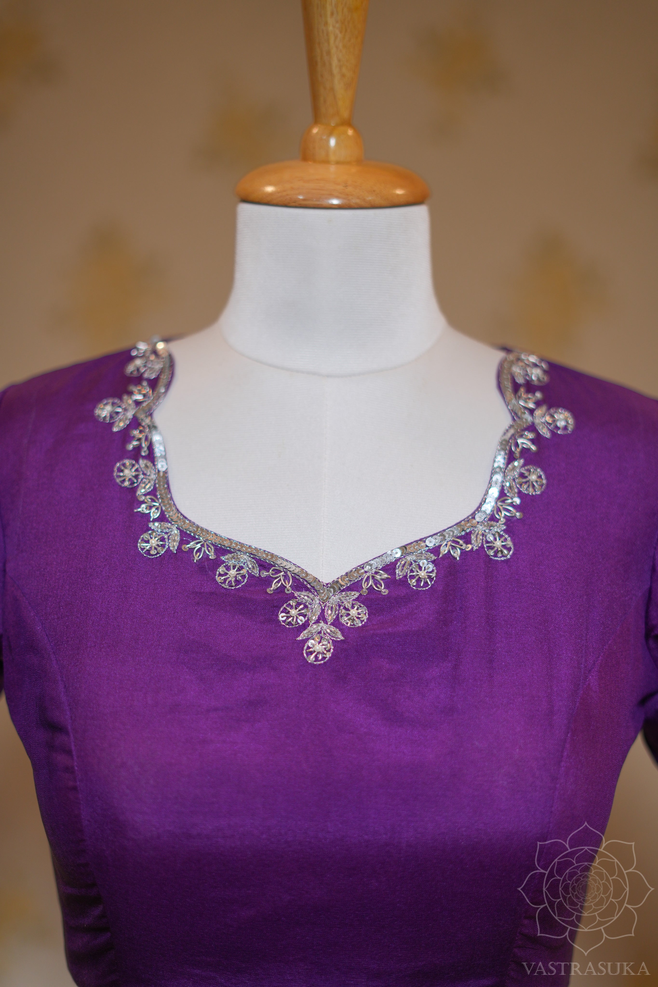 Purple silver kanchi half saree