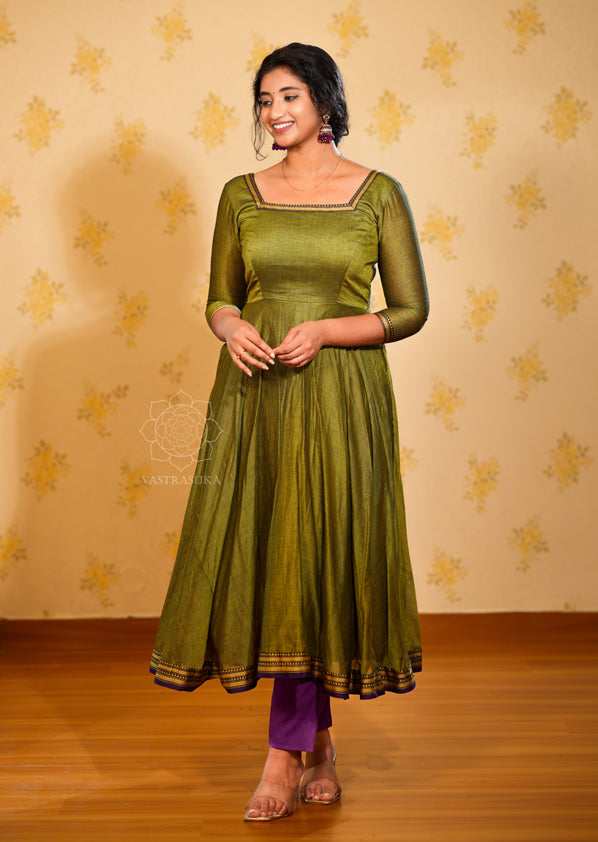 Mehandi Green Handloom Anarkali