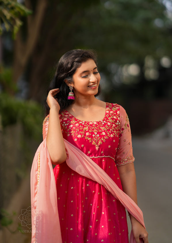 Red & Peach Ombré Anarkali Dress