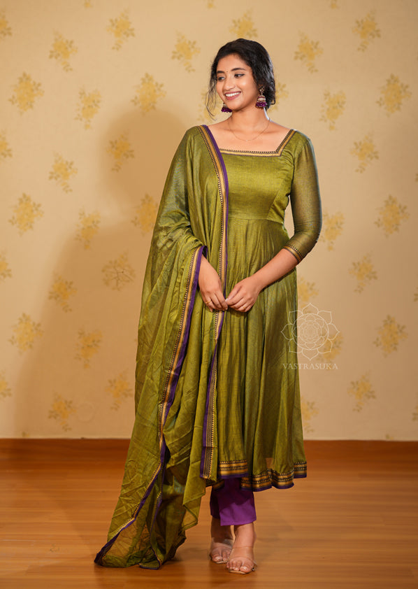 Mehandi Green Handloom Anarkali