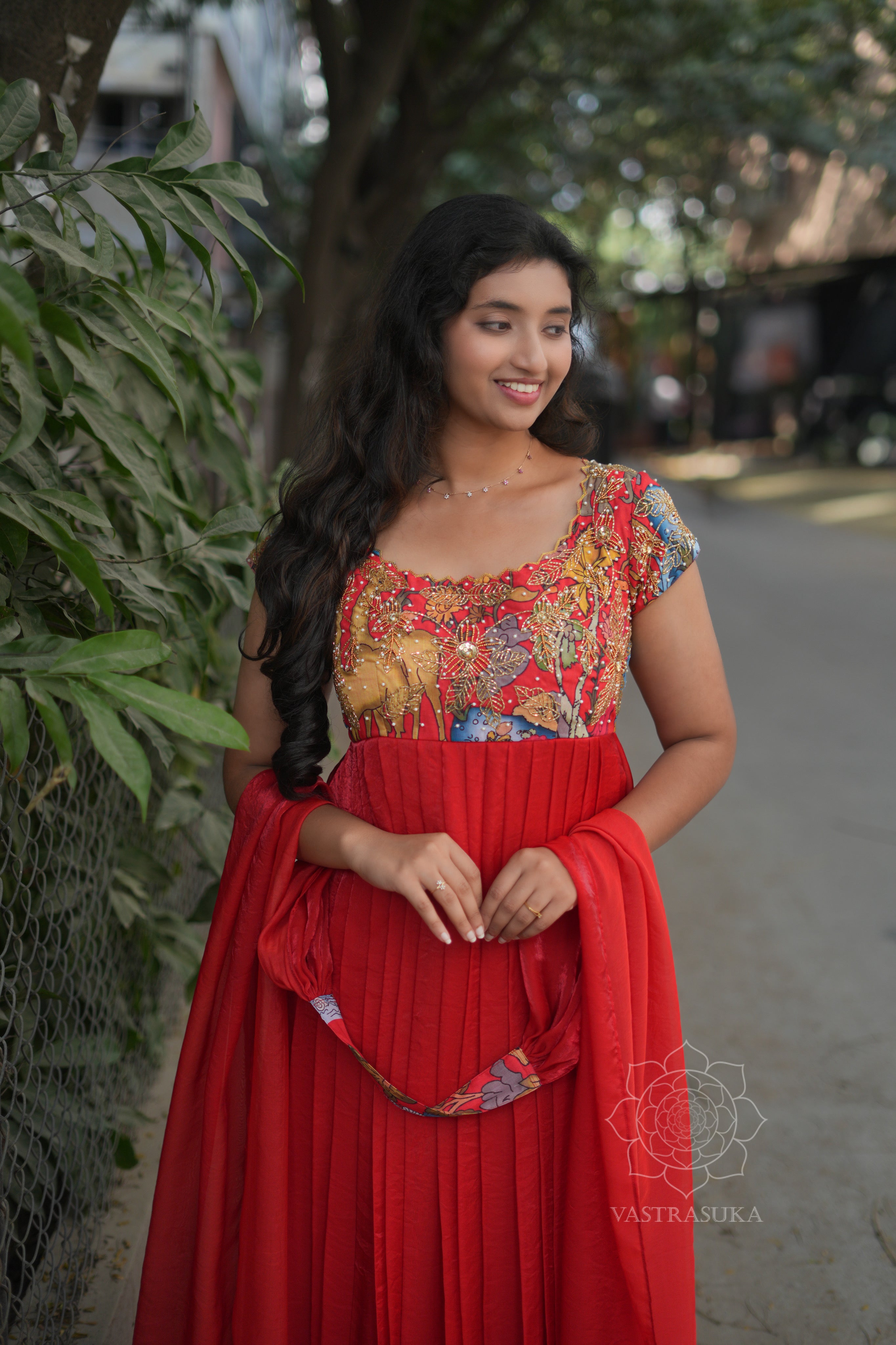 Red Kalamkari Long Dress Set