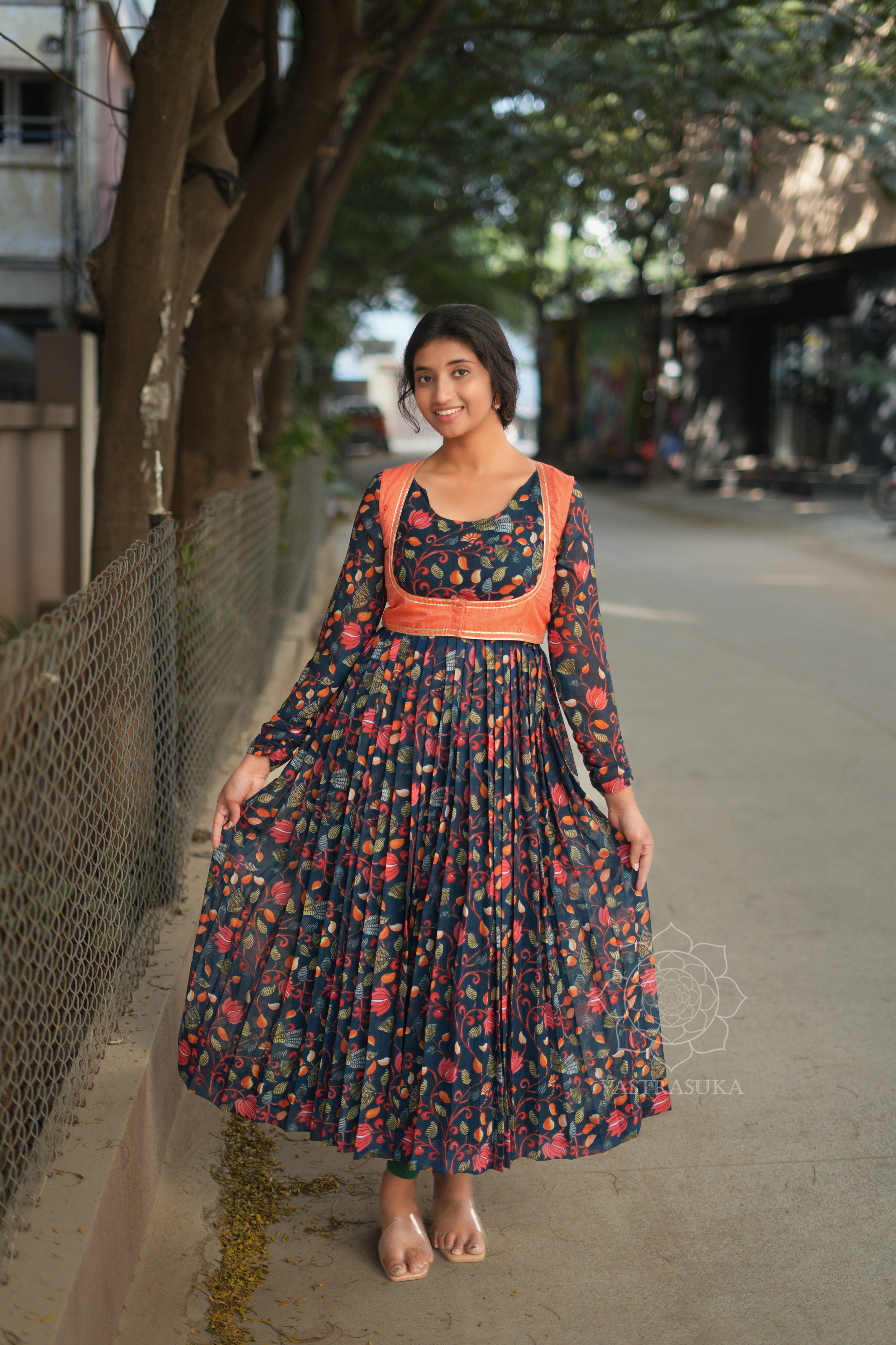 Teal Kalamkari Anarkali