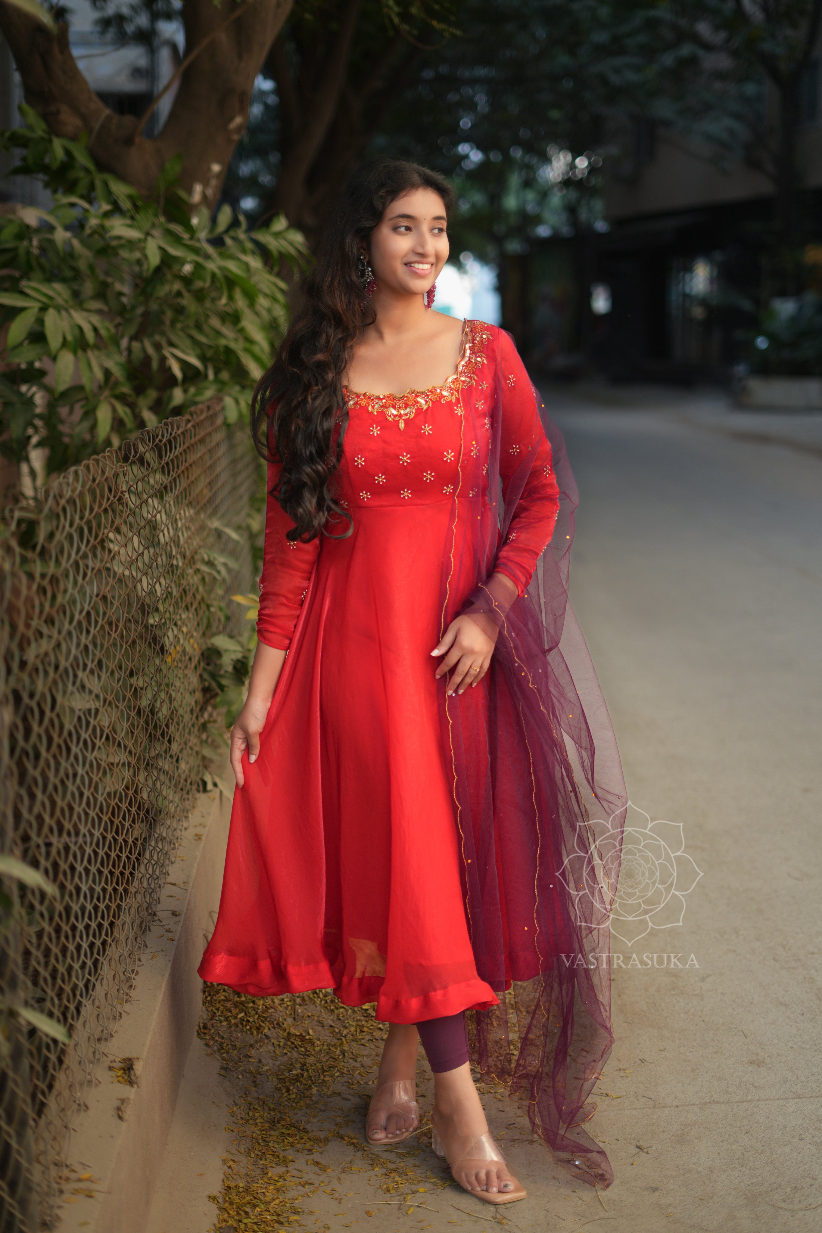 Red sparkle anarkali