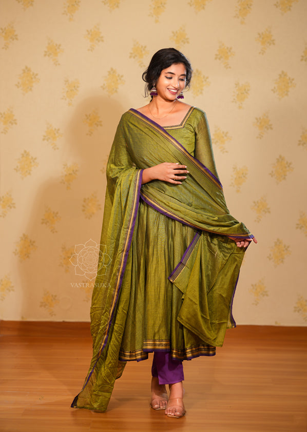 Mehandi Green Handloom Anarkali