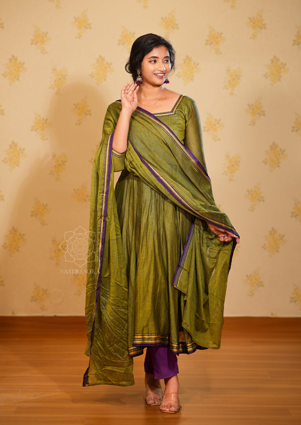 Mehandi Green Handloom Anarkali