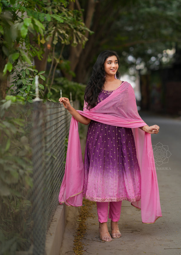 Purple and Lavender Pink Ombré Anarkali Dress