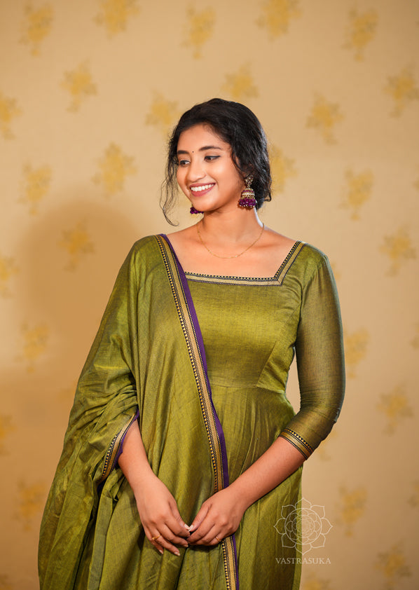 Mehandi Green Handloom Anarkali