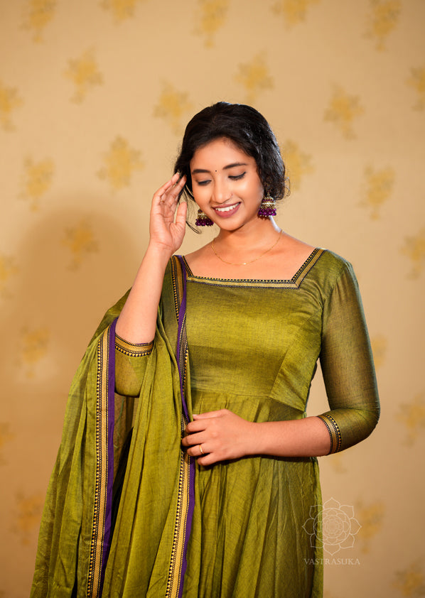 Mehandi Green Handloom Anarkali