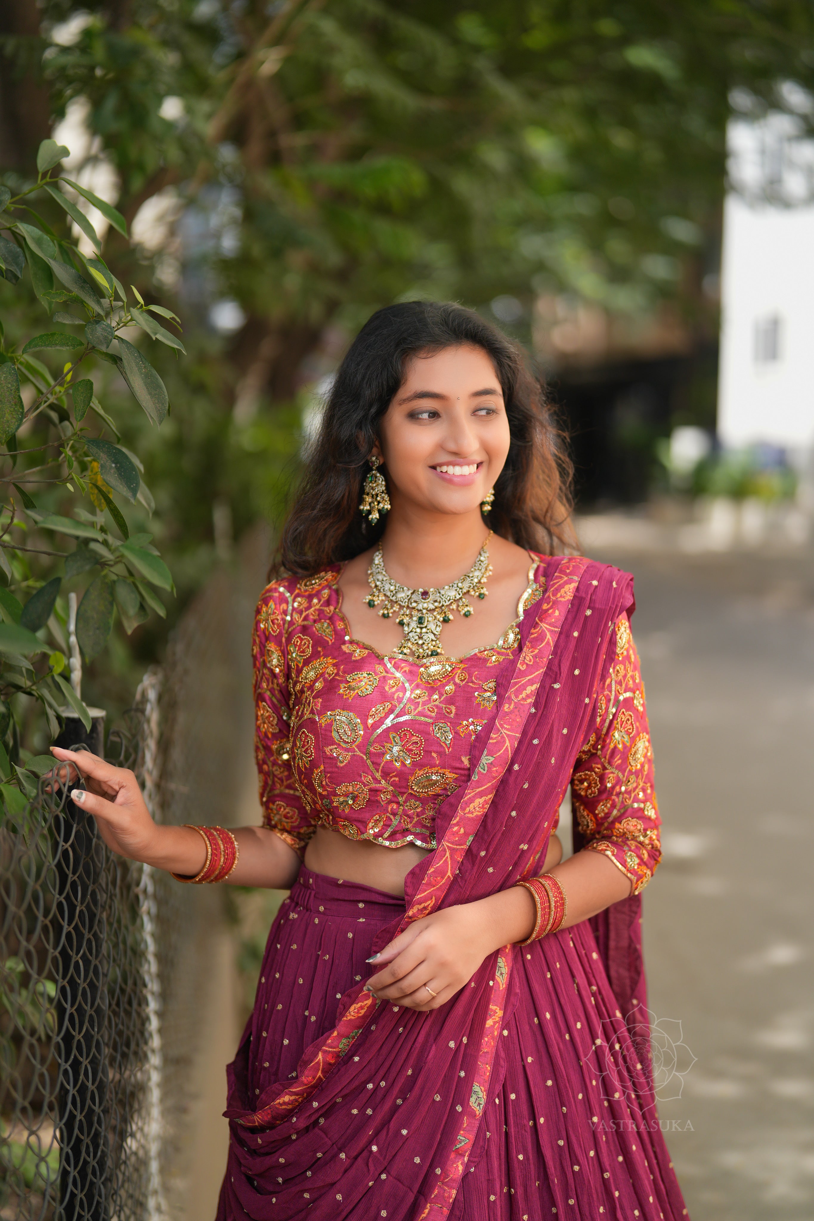 Wine red kalamkari lehanga set
