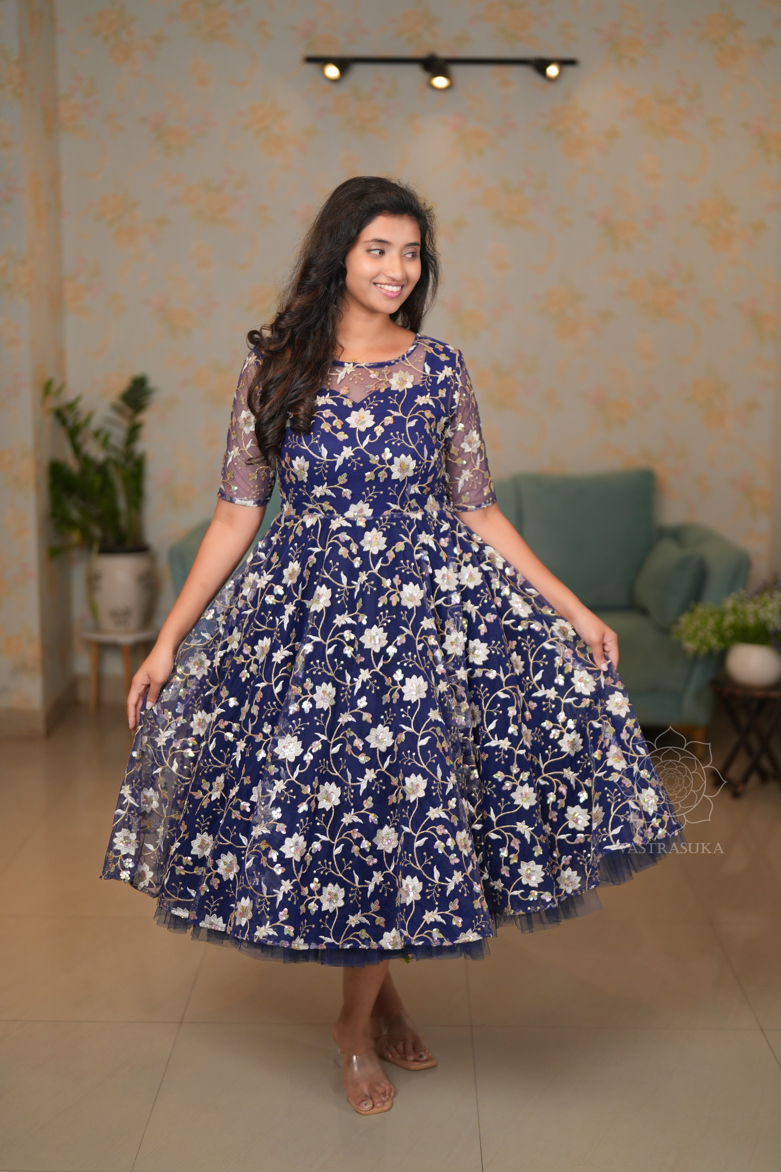 Navy blue net layered Short Dress