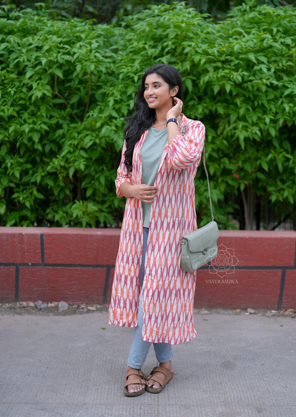 Pink and Orange Black Ikat shrug