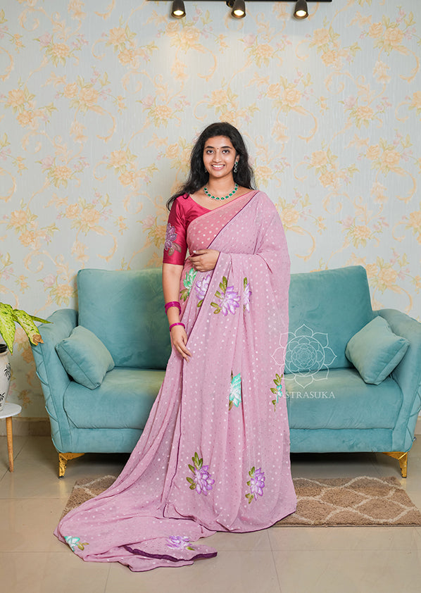 Lilac Floral Hand Painted Saree