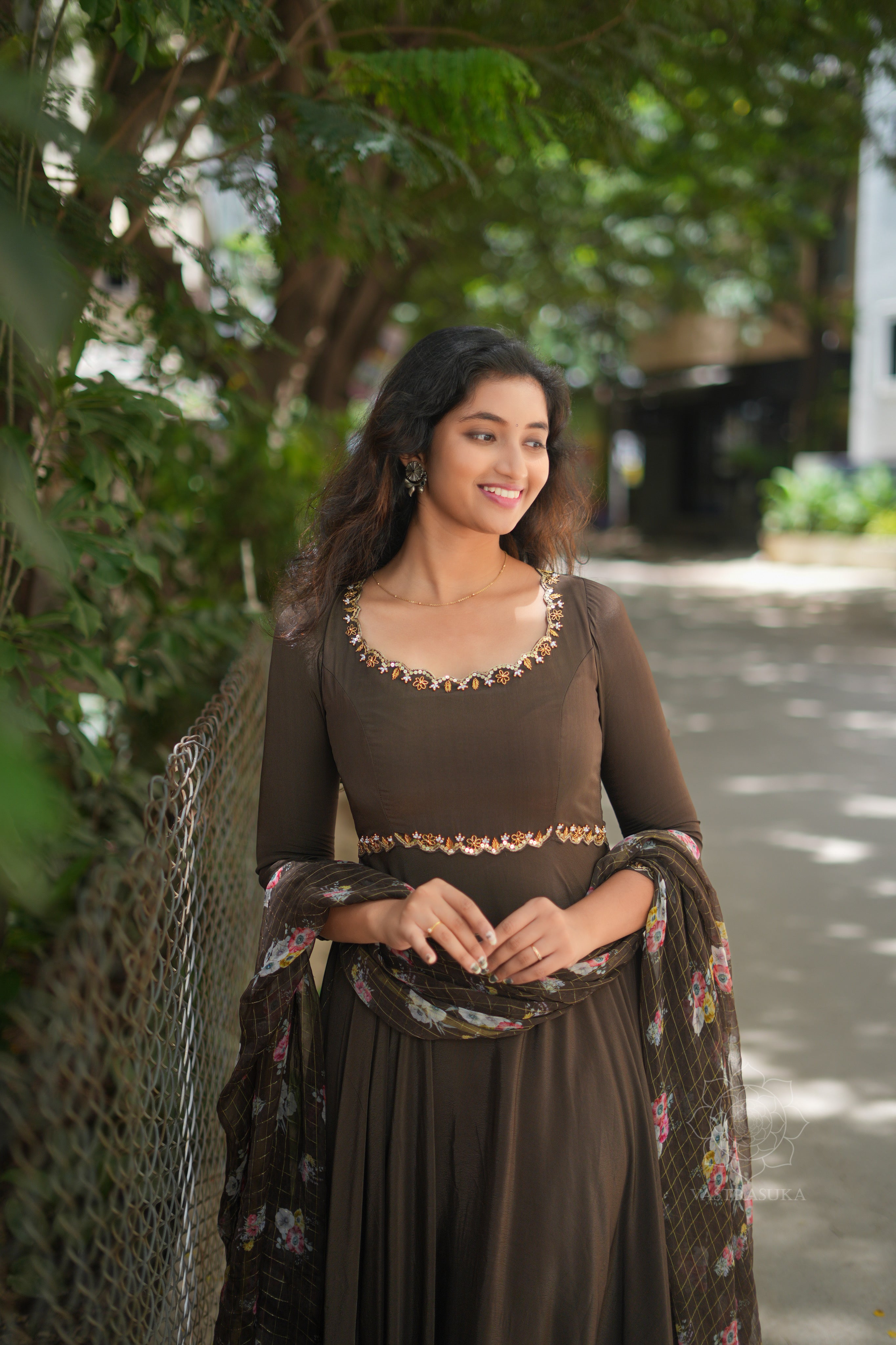 Cacao Pure Crepe Anarkali Dress