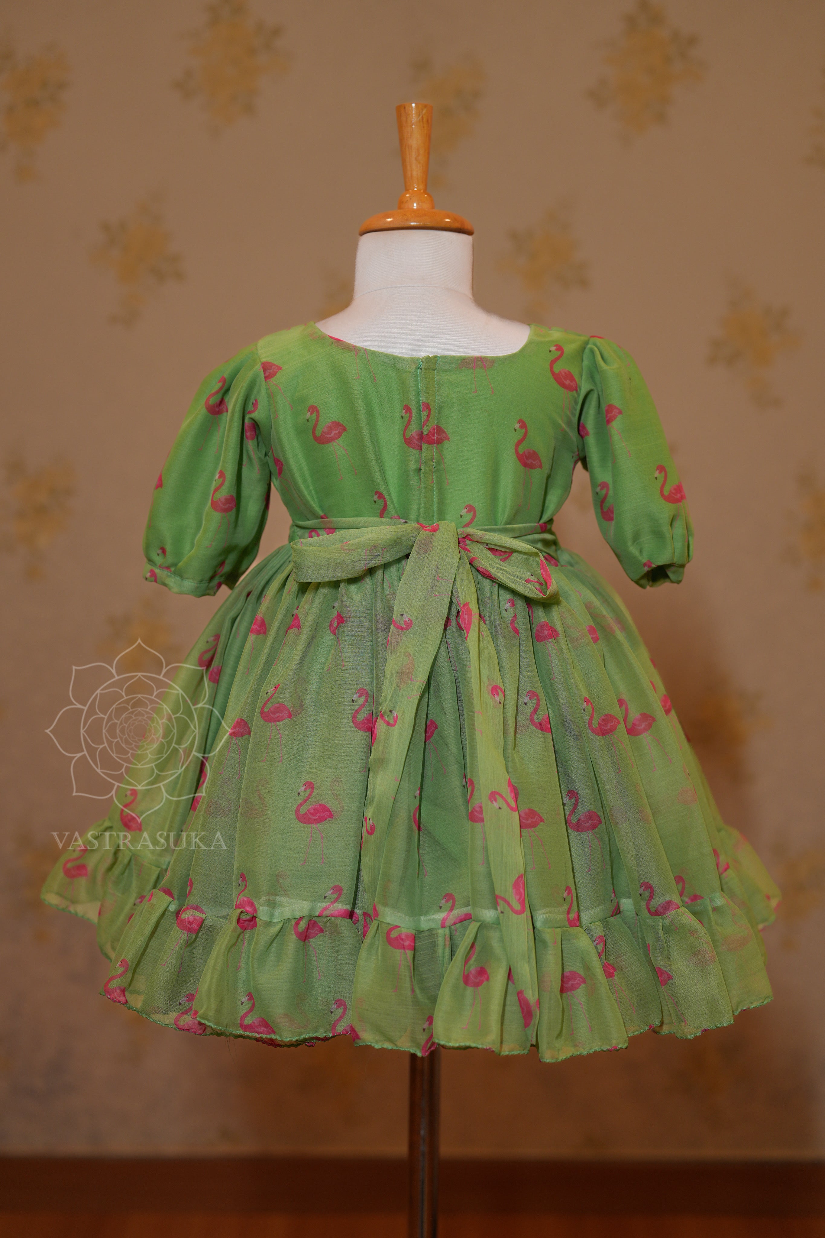 Pista green with pink flamingo Print kids wear