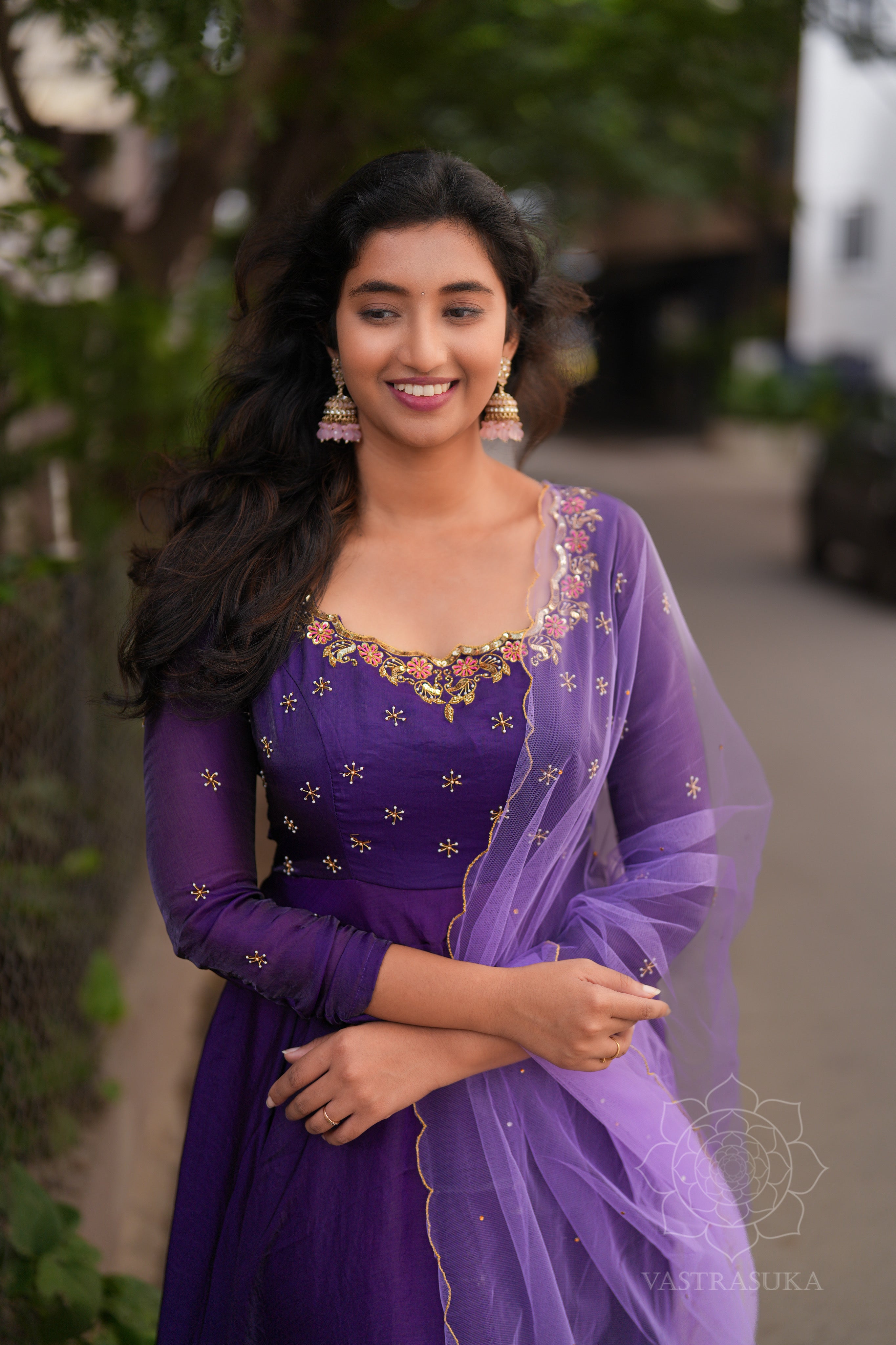 Purple space silk Anarkali