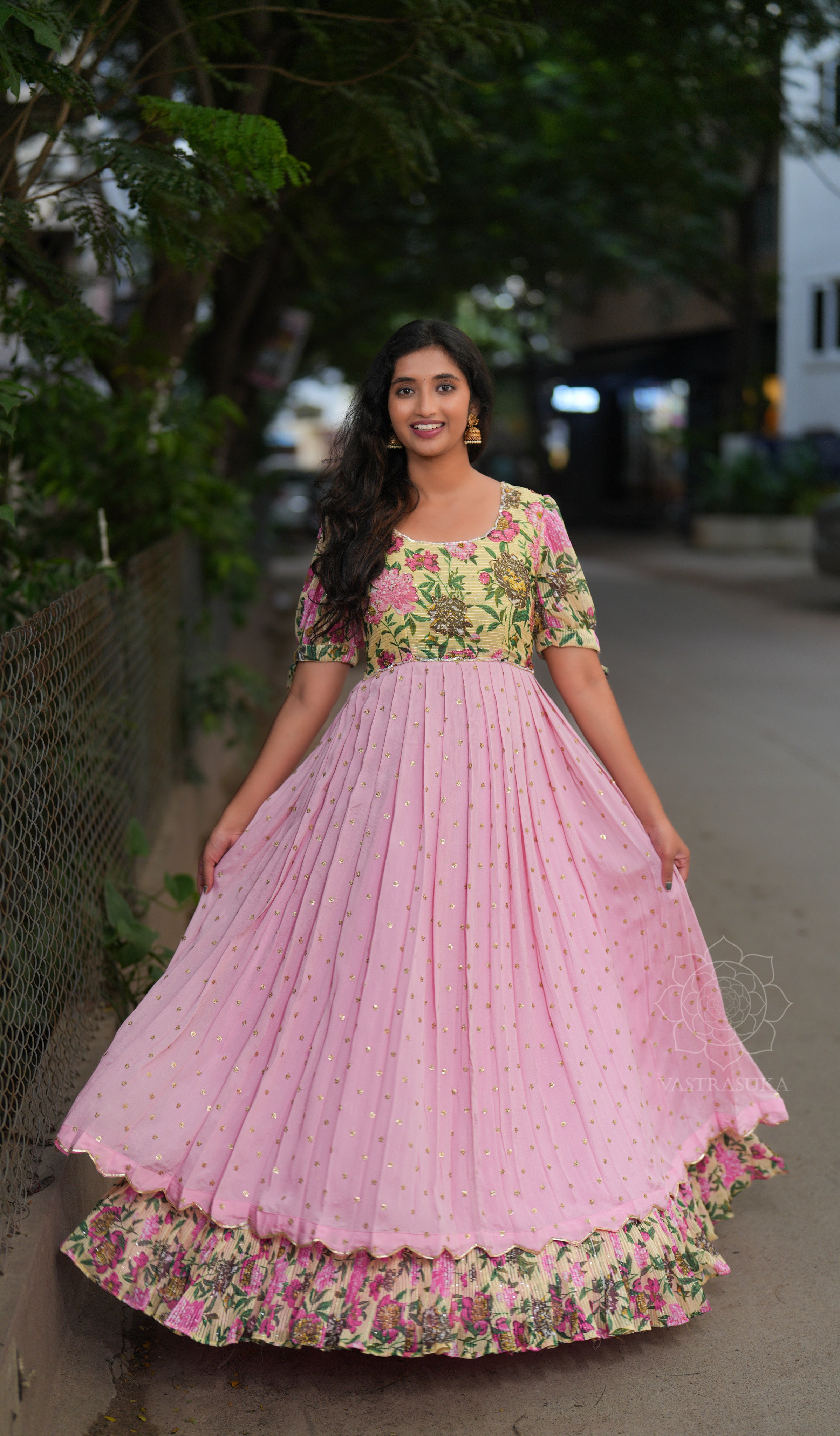 Baby Pink Patterned Long Dress
