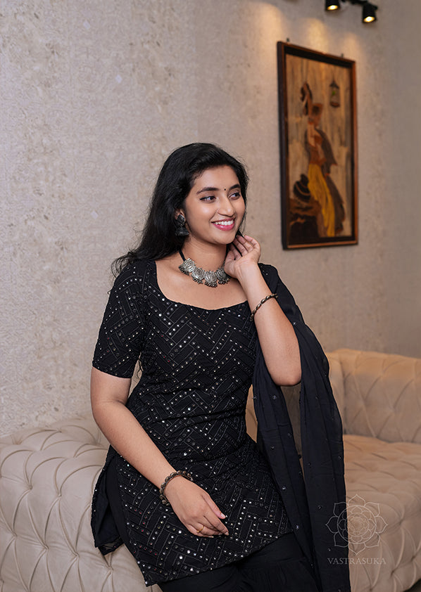 Sparkling Black Sharara Set