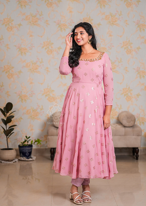 Baby Pink Georgette Anarkali Set