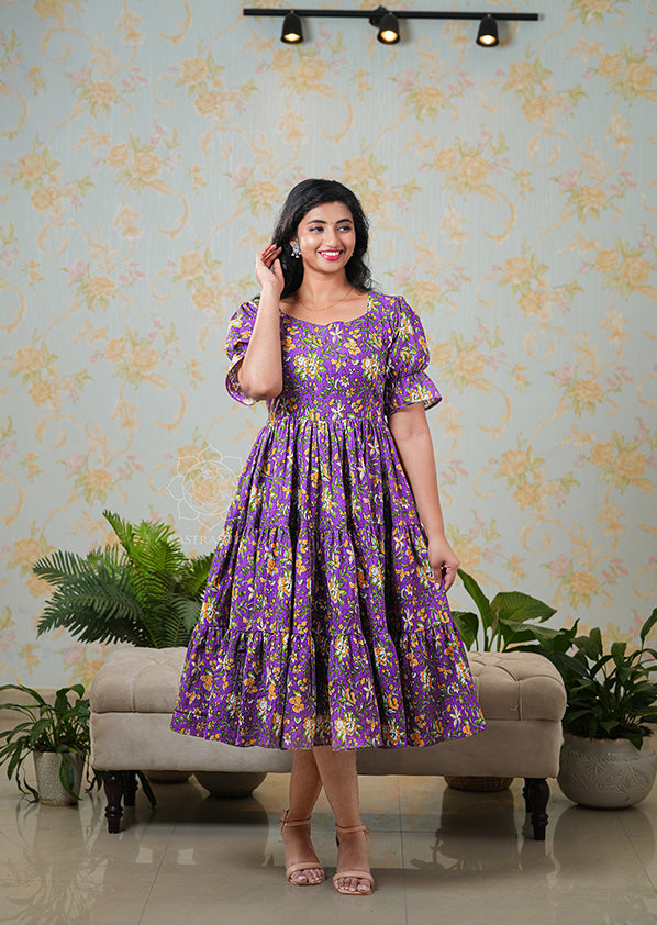 Violet Floral Flared Dress