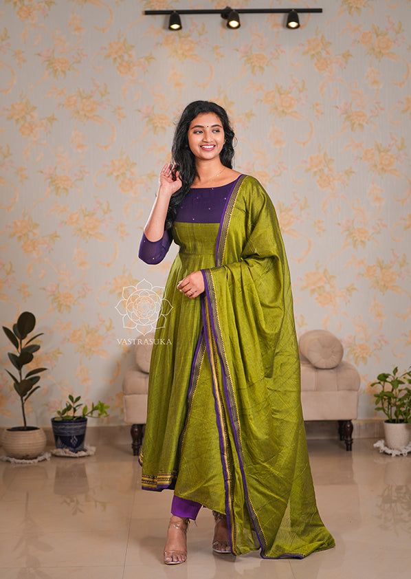 Mehandi Green Handloom Anarkali