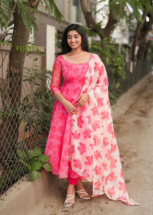 Hot Pink Organza Anarkali