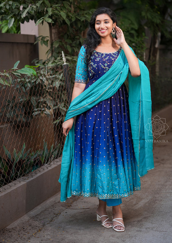 Royal Blue Ombre Anarkali Vastrasuka Royal Blue Ombre Anarkali Vastrasuka