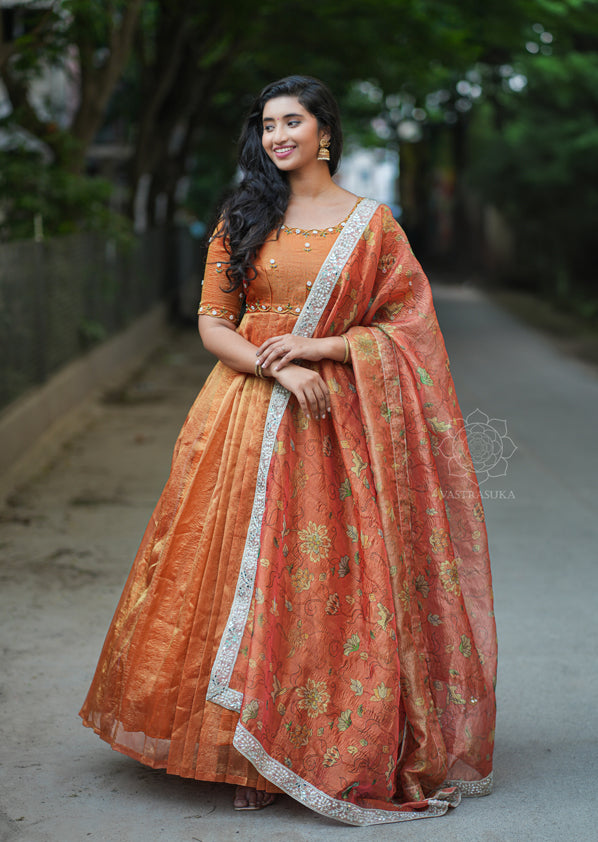 Rust Orange Tissue Long Dress