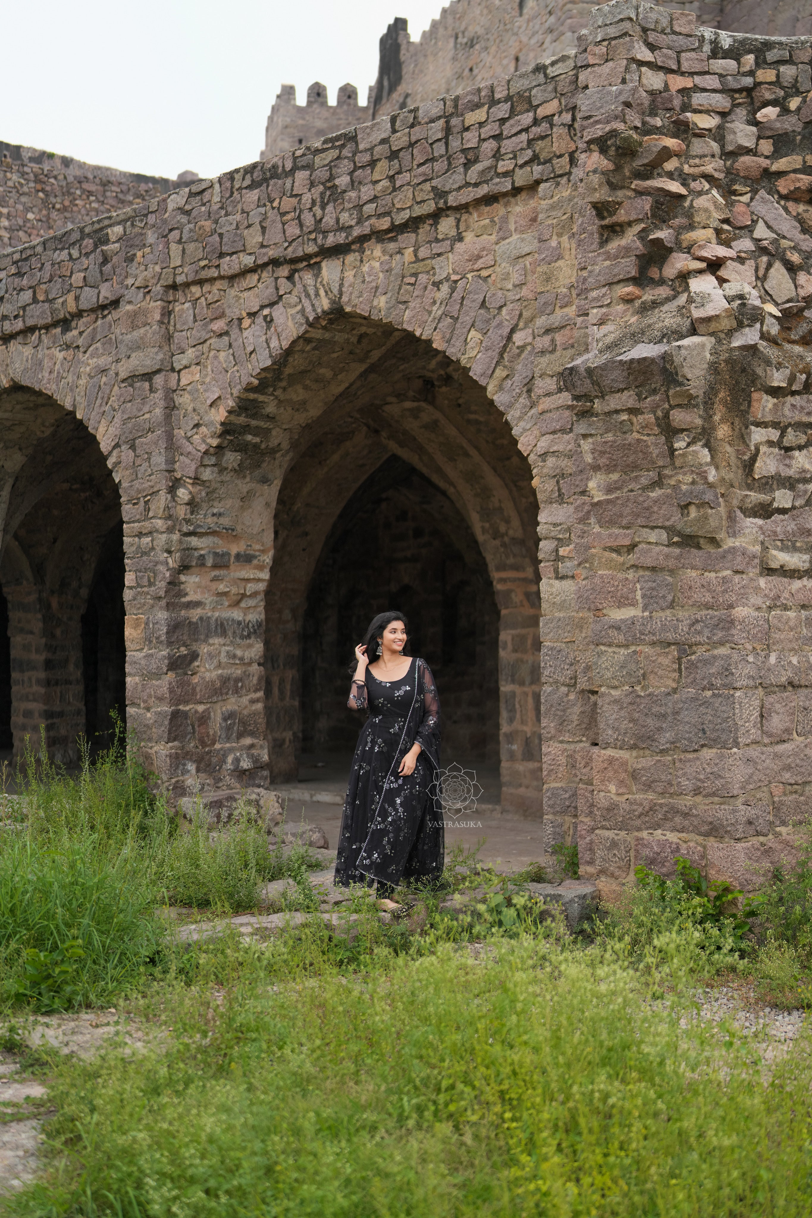 Black net long Anarkali dress