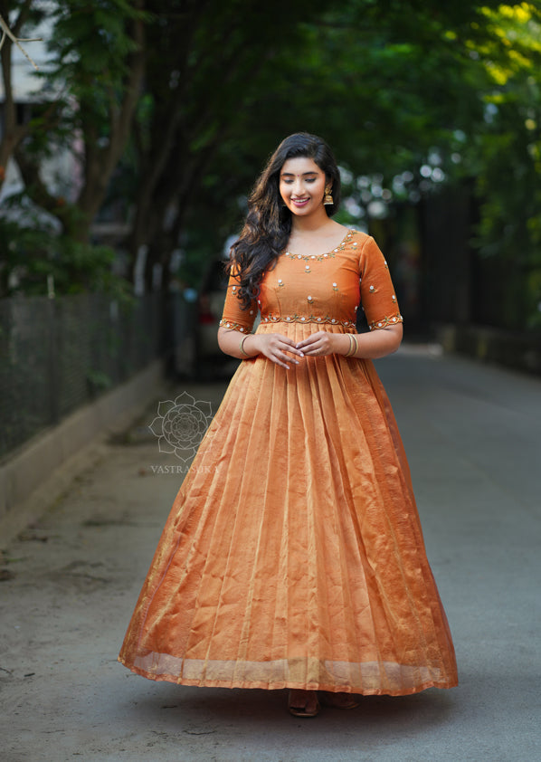 Rust Orange Tissue Long Dress