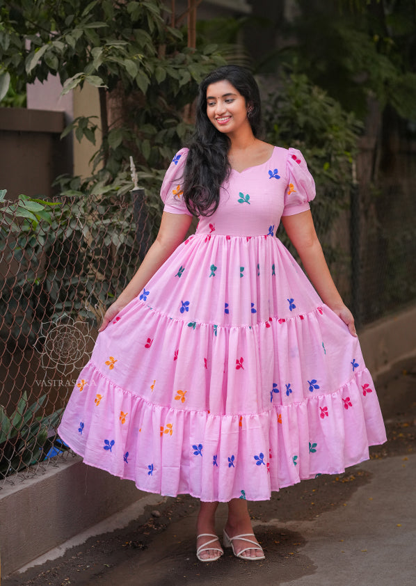 pink autumn dress Pink Elegant Sweet Floral Dress - Kawaii Fashion Shop
