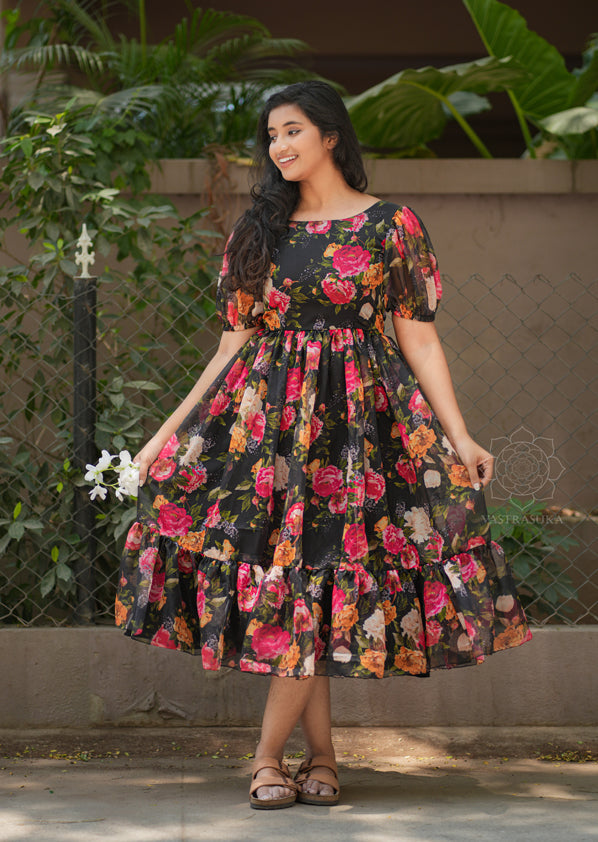 Black Florals Short Dress