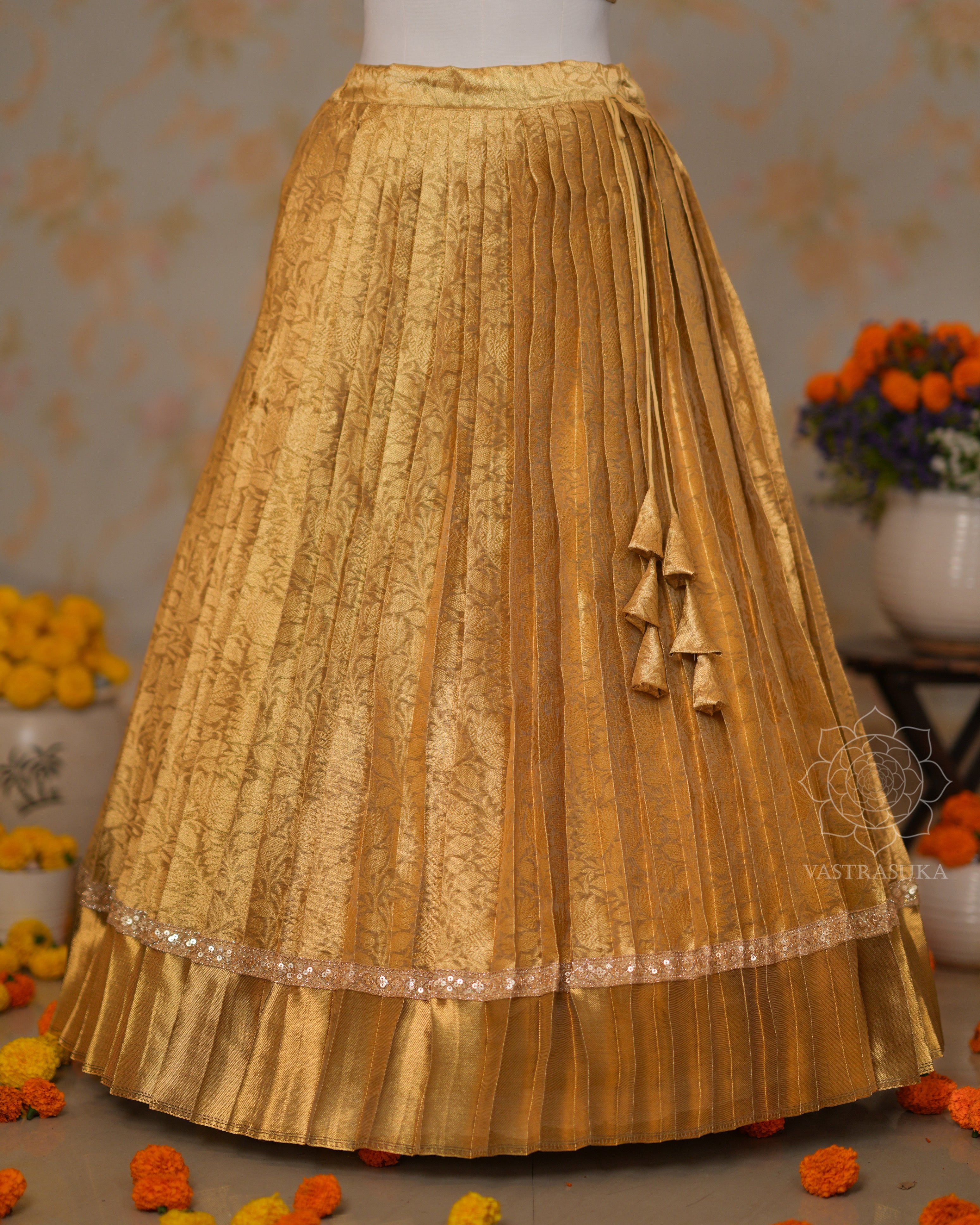 Golden Zari Weaved Banarasi Tissue Half Saree