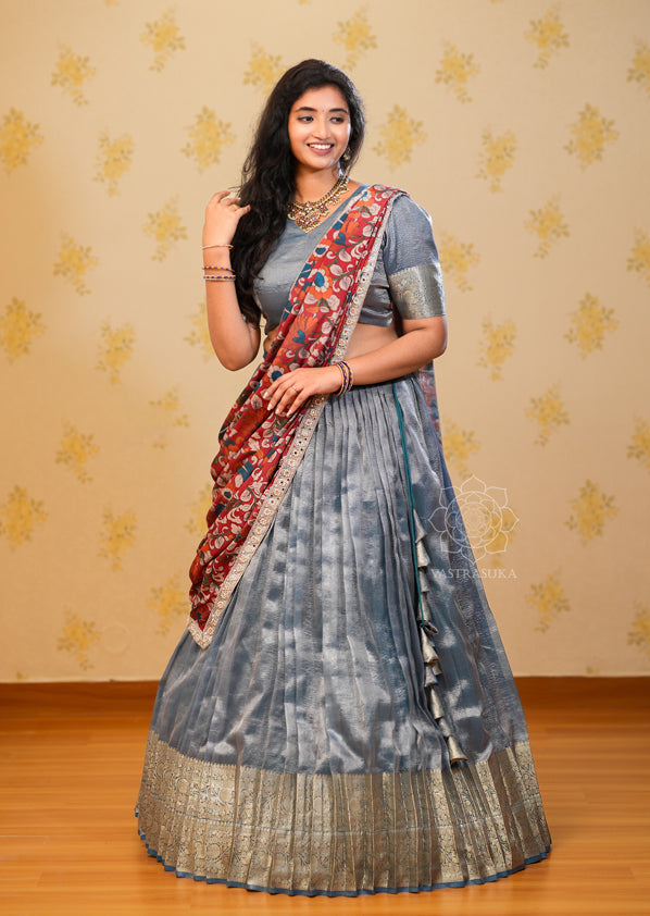 Grey Kalamkari Tissue Half Saree