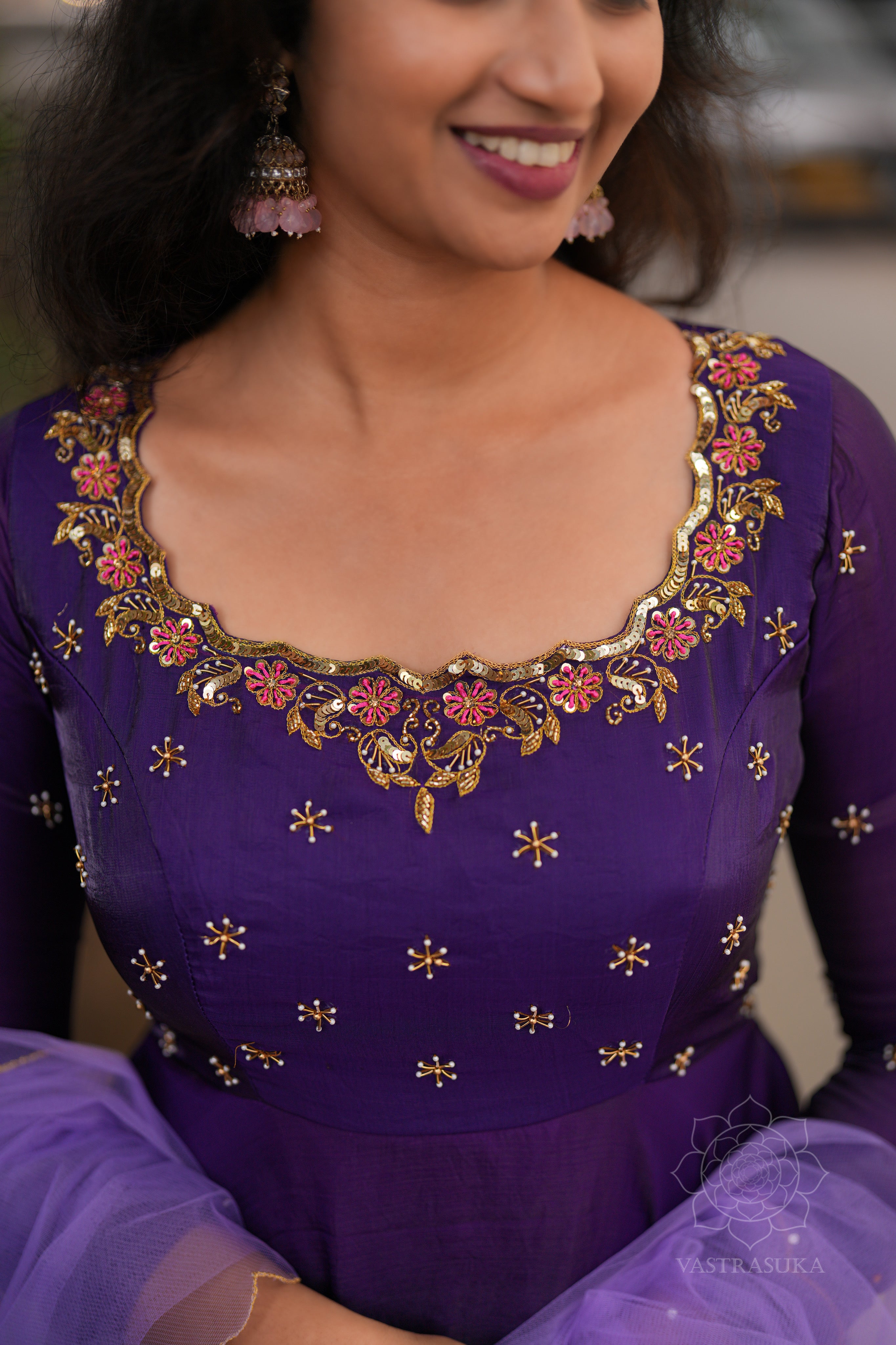 Purple space silk Anarkali