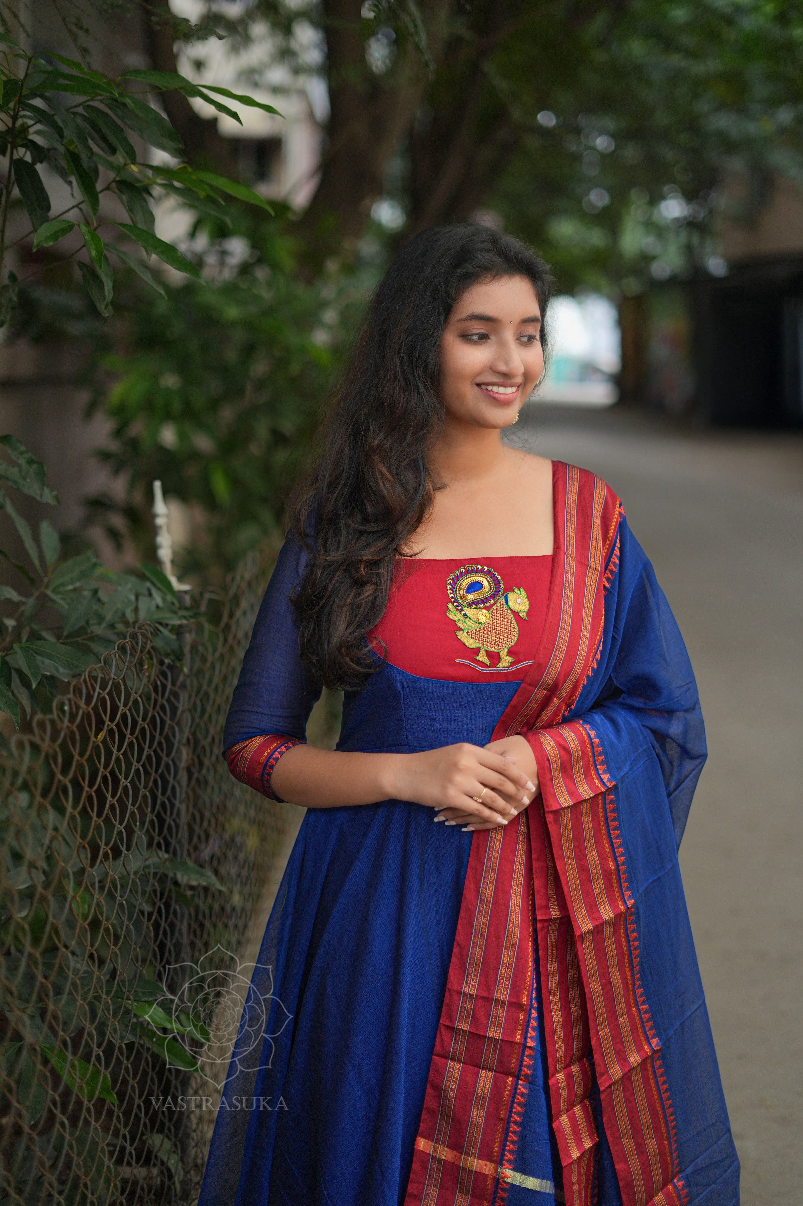 Royal blue handloom Anarkali