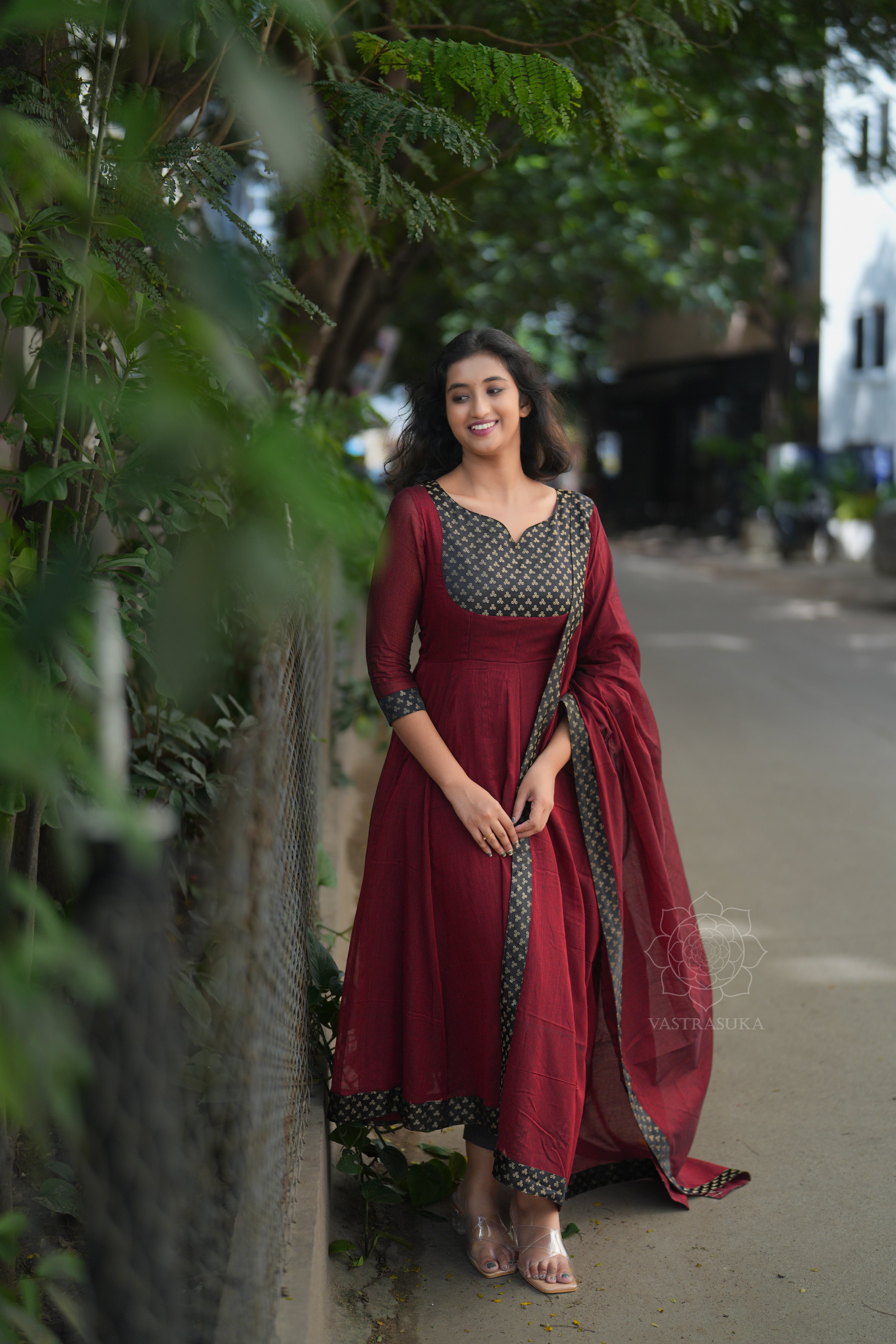Wine red handloom Anarkali