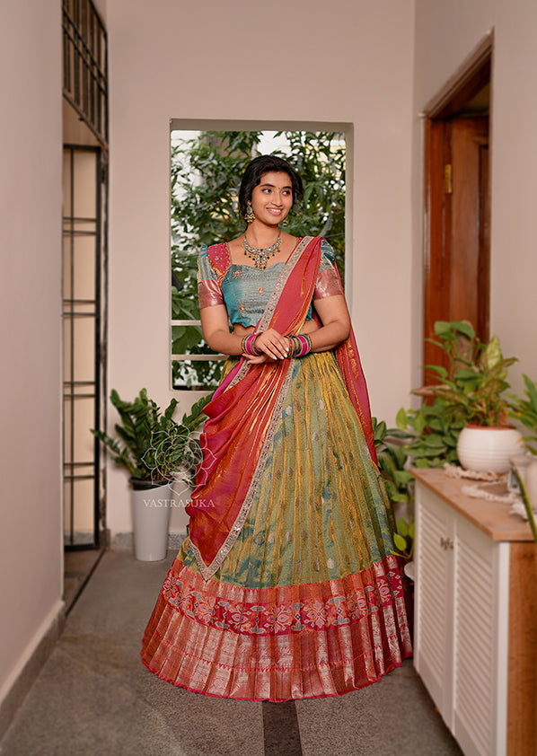 Rama Green Silk Tissue Half Saree