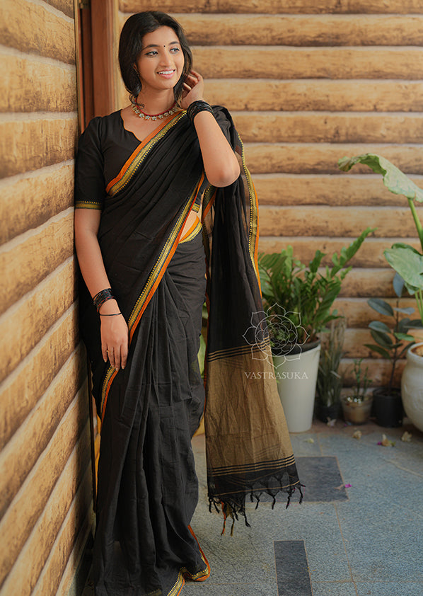 Black Narayanapet Small Border Saree