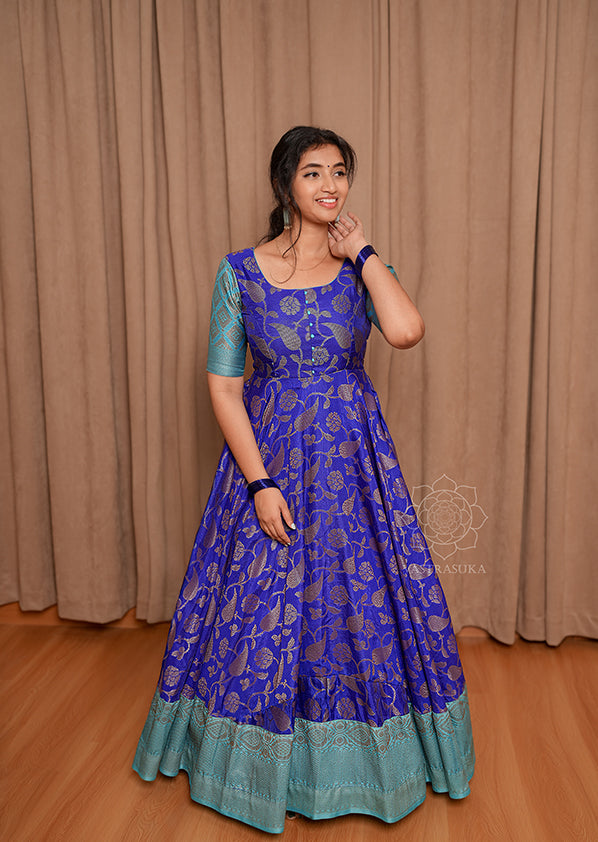 Royal Blue Banaras Dupion Dress