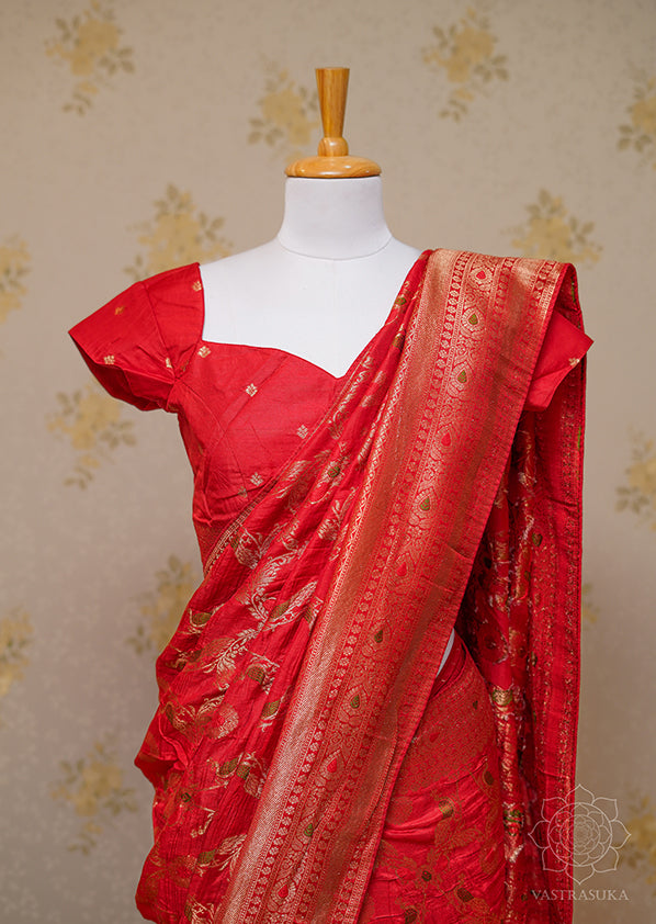 Red Banaras Soft Silk Saree