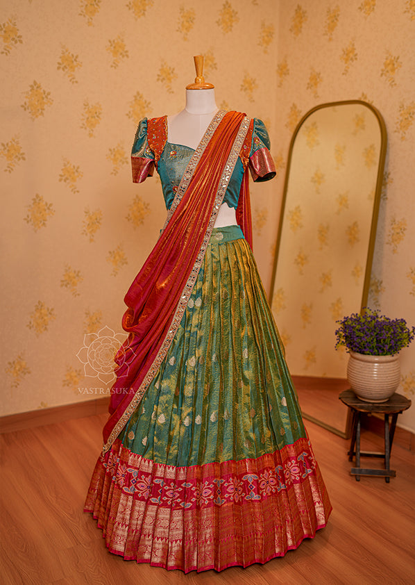 Rama Green Silk Tissue Half Saree